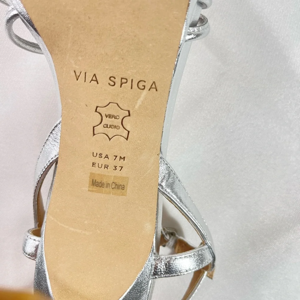 Via Spiga Womens Malka High Heel Ankle Strap Sandal Metallic Silver Size…